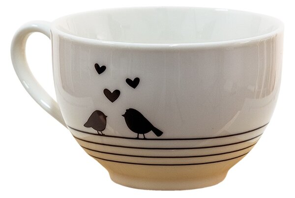 Porcelánová šálka s tanierikom s vtáčikmi Love Birds - 12*9*7 / Ø14*2 cm / 220 ml - Clayre & Eef