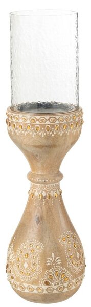 Maľovaný drevený okrúhly svietnik s korálkami Mango wood - Ø 13*46 cm - J-Line by Jolipa
