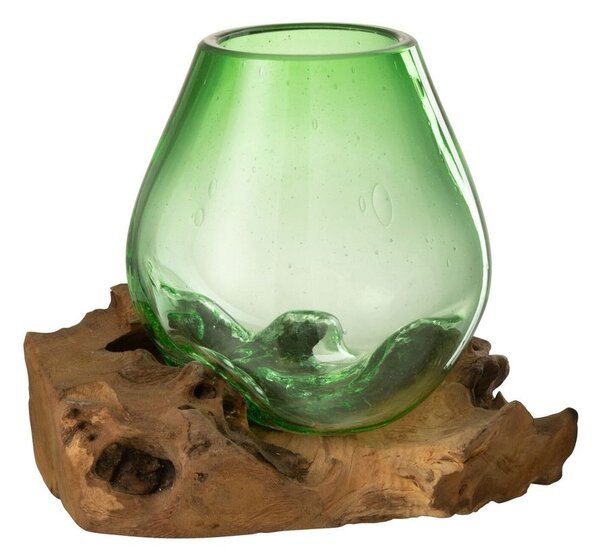 Zelená sklenená váza na dreve Gamal L - 23*19*19 cm - J-Line by Jolipa