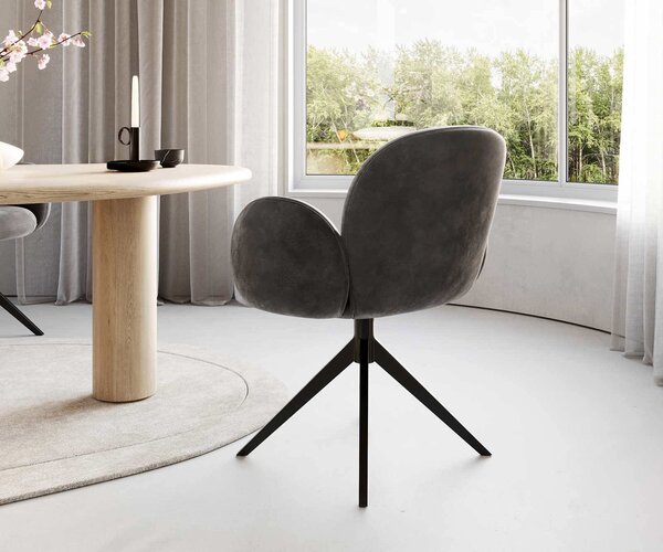 DELIFE Otočná jedálenská stolička Nube-Flex s opierkami mikrovlákno antracit vintage krížová podstava široká čierna 360° otočná vrecková pružina