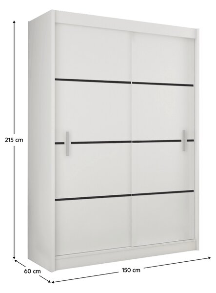 KONDELA Skriňa s posúvacími dverami, biela/čierna, MERINA 150
