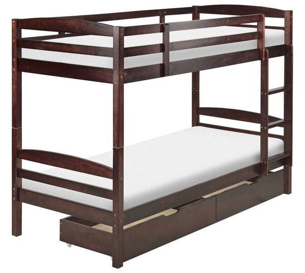 Poschodová posteľ 90 cm Beliani Reggeton (tmavé drevo) (s roštom a úložným priestorom). Vlastná spoľahlivá doprava až k Vám domov. 1075541
