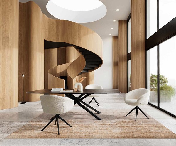 DELIFE Jedálenská stolička Vinka-Flex s opierkami bouclé biela krížová podstava široká čierna 360° otočná vrecková pružina