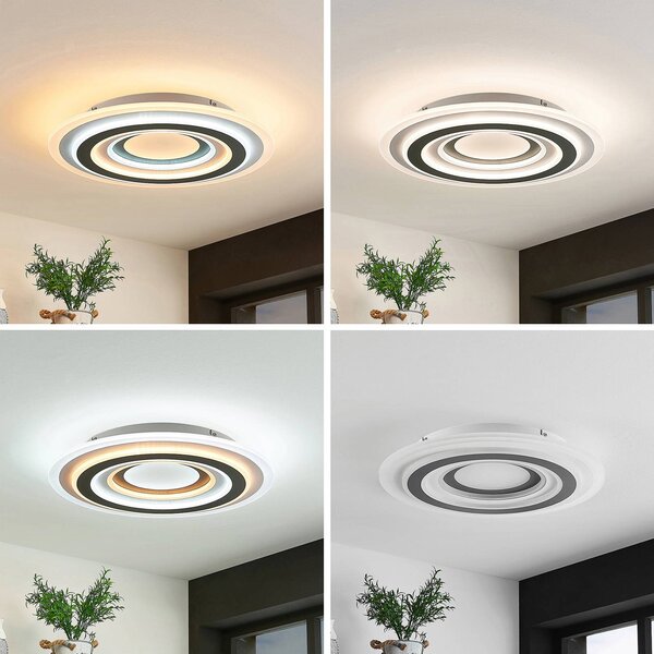 Lindby LED stropné svietidlo Jazmina, 50 cm, diaľkové ovládanie, Čierna, Obývacia izba / jedáleň, Plast, Moderný, Závesné svietidlo