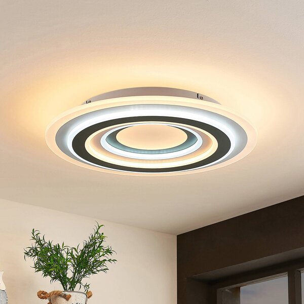 Lindby LED stropné svietidlo Jazmina, 50 cm, diaľkové ovládanie, Čierna, Obývacia izba / jedáleň, Plast, Moderný, Závesné svietidlo
