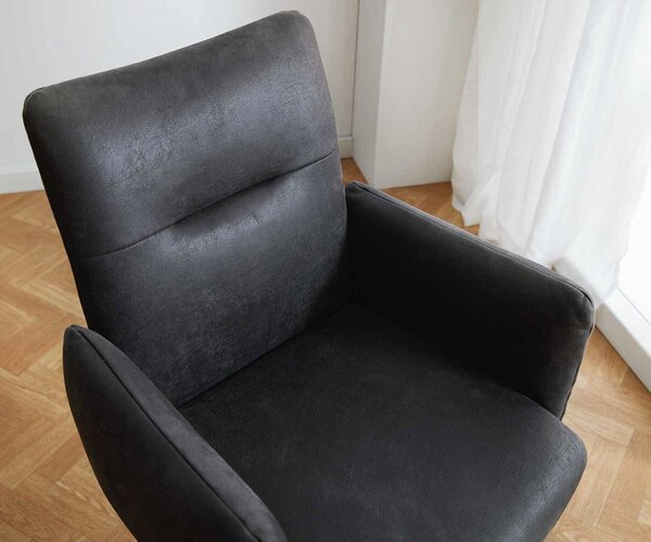DELIFE Otočná jedálenská stolička Jova-Flex s opierkami mikrovlákno antracit vintage drevená podstava hranatá prírodná 180° otočná vrecková pružina