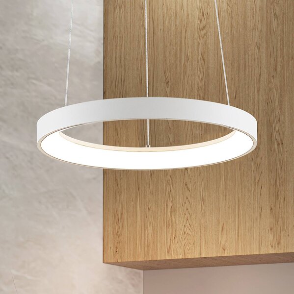 Arcchio LED závesné svietidlo Vivy, Ø 38 cm, biele, kovové, Biela / opálová, Kuchyňa, kov, Moderný, Závesné svietidlo