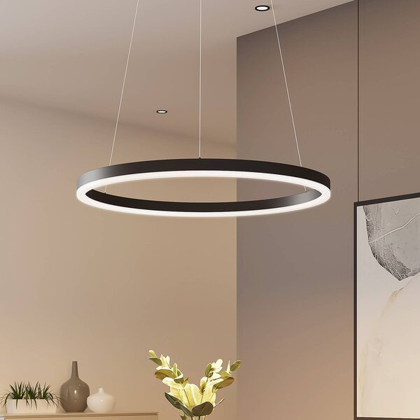 LED závesné svietidlo Arcchio Albiona, čierne, 1 krúžok, Ø 60 cm, Čierna, Kuchyňa, kov, Moderný, Závesné svietidlo