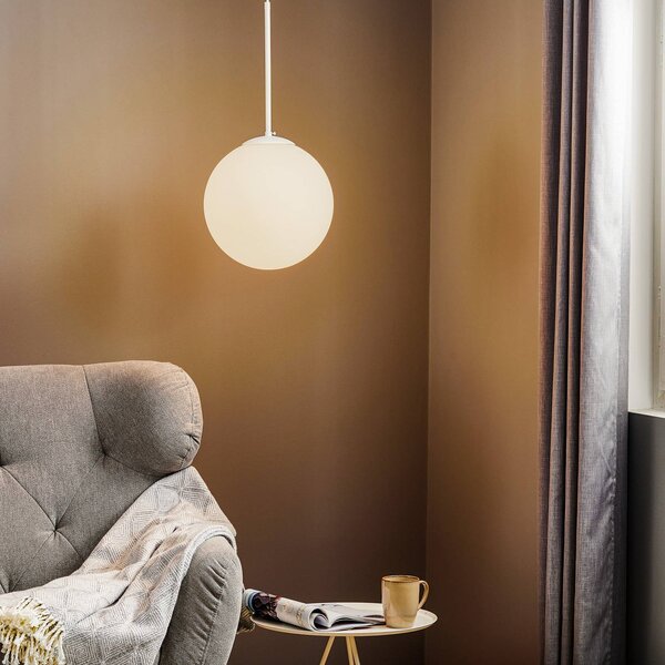 Závesné svietidlo Dione, 1-plameňové, biele, 30 cm, Biela / opálová, Obývacia izba / jedáleň, Sklo, Moderný, Závesné svietidlo