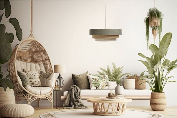 Luster na lanku BOHO TRINITI 1xE27/60W/230V šedá/béžová/krémová