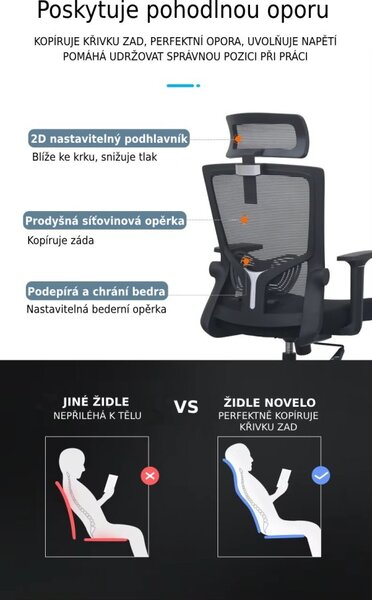Kancelárska ergonomická stolička Neoseat NOVELO — sieť / látka, čierna, nosnosť 150 kg