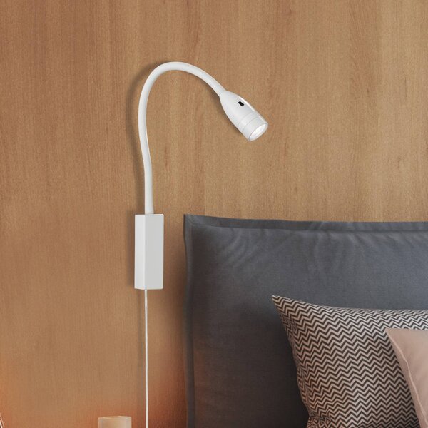 FISCHER & HONSEL LED nástenné svetlo Sten, biele, výška 61 cm, ovládanie gestami, Biela / opálová, Spálňa, kov, Moderný, Svetlo na čítanie