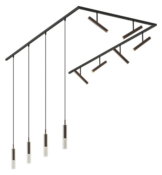 Moderný koľajnicový systém čierny so 6 bodovými svetlami a 4 závesnými svetlami tmavý bronz 1-fázový - Slimline Avery Loyce