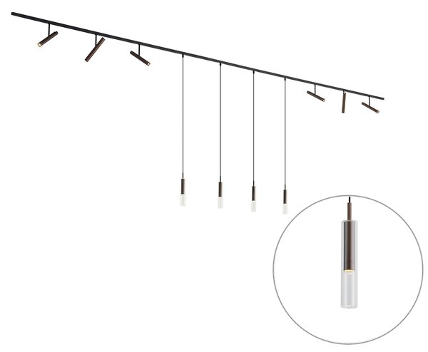 Moderný koľajnicový systém čierny so 6 bodovými svetlami a 4 závesnými svetlami tmavý bronz 1-fázový - Slimline Avery Loyce