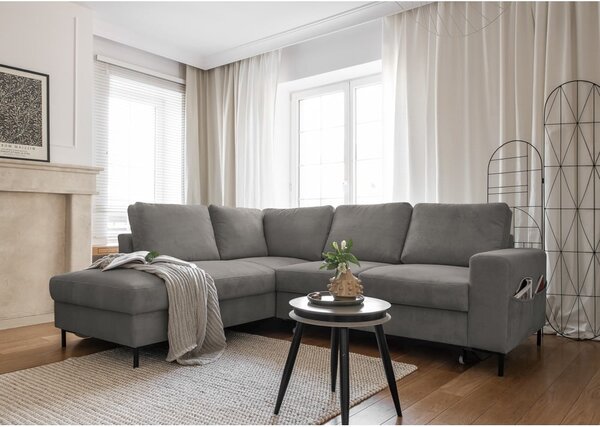 Sivá menčestrová rozkladacia rohová pohovka (ľavý roh) Lofty Lilly – Miuform
