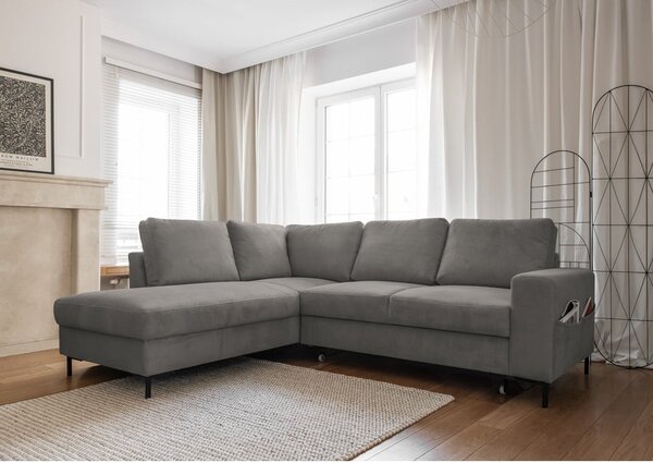 Sivá menčestrová rozkladacia rohová pohovka (ľavý roh) Lofty Lilly – Miuform
