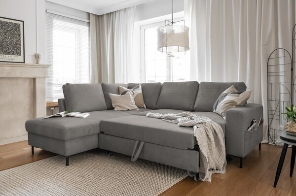 Sivá menčestrová rozkladacia rohová pohovka (ľavý roh) Lofty Lilly – Miuform