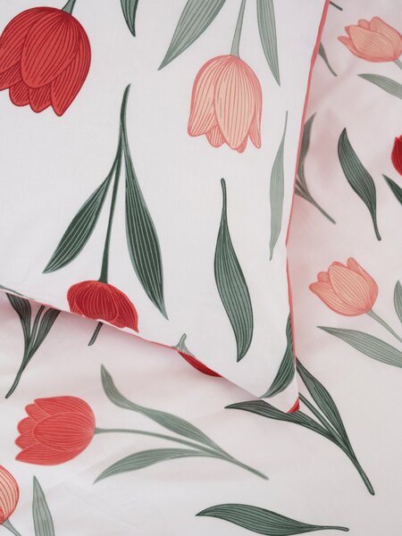 Bavlnená obliečka na vankúš Renforcé 40 × 60 cm - Kvety tulipánov červené