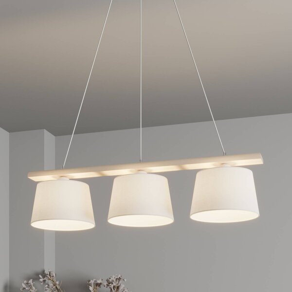 Euluna Závesná lampa Švédsko, starožitná biela/biela, textil, drevo, 3 svetlá, Obývacia izba / jedáleň, Textil / látka / hodváb, Závesné svietidlo