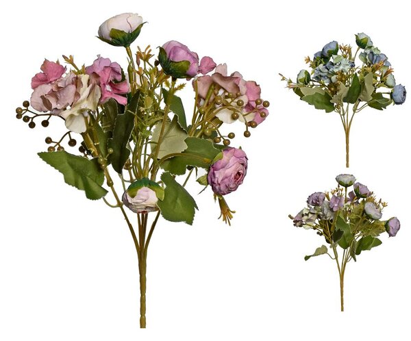 Umelá kytica anglická ruža+hortenzia 3f 30cm cena za 1ks