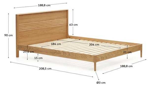 Dvojlôžková posteľ z dubového dreva s roštom v prírodnej farbe 180x200 cm Lenon – Kave Home