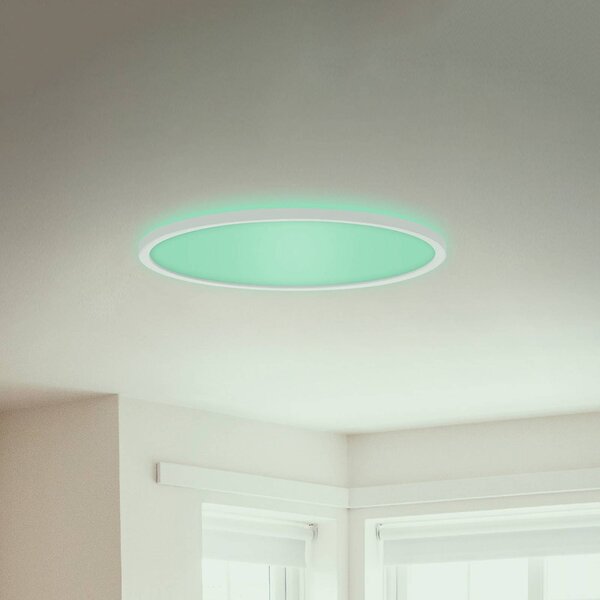 LED panel Slim okrúhly RGBW efekt Ø 42 cm biela, Biela / opálová, Obývacia izba / jedáleň, Plast, Moderný, Závesné svietidlo