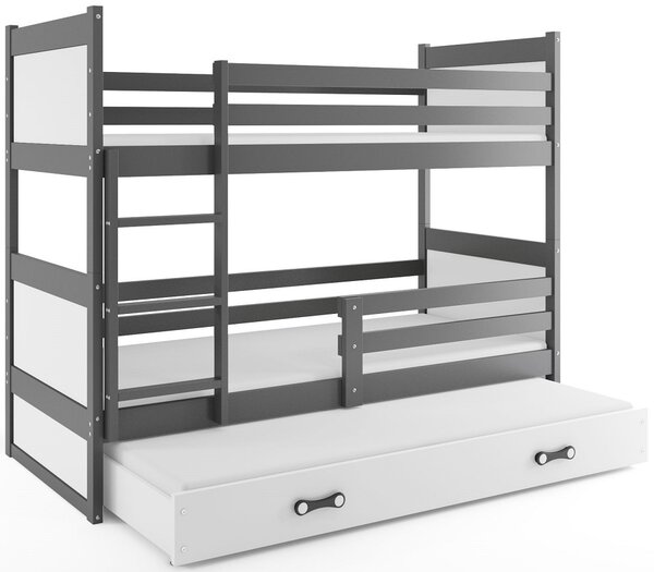 BMS Detská poschodová posteľ s prístelkou RICO grafit Veľkosť spacej plochy: 190x80 cm, Doplňujúca farba postele: Biela