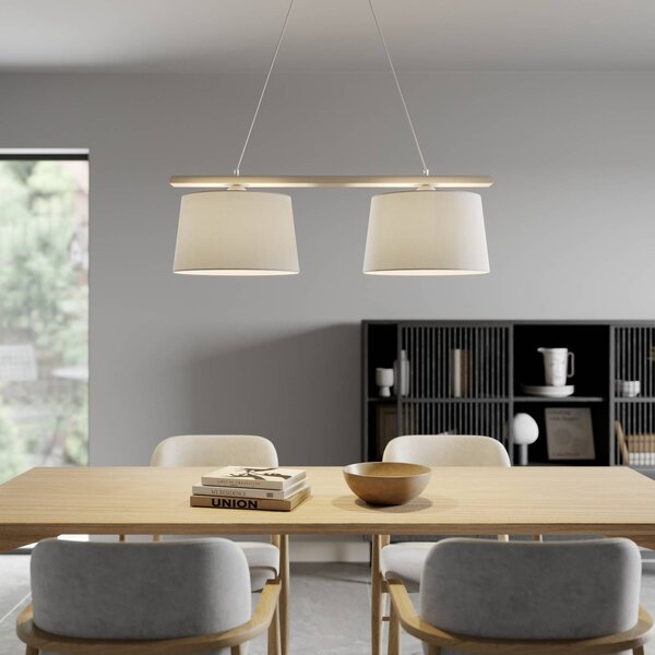 Závesná lampa Švédsko, starožitná biela/biela, textil, drevo, 2 svetlá, Obývacia izba / jedáleň, Drevo, Závesné svietidlo