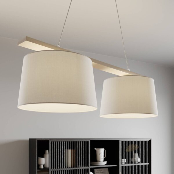 Závesná lampa Švédsko, starožitná biela/biela, textil, drevo, 2 svetlá, Obývacia izba / jedáleň, Drevo, Závesné svietidlo