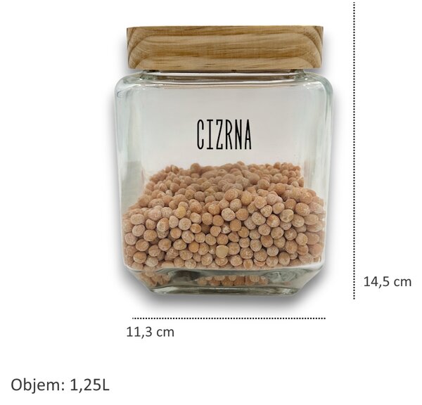 5Five® Súprava 3ks sklenených bytelných hranatých dóz s dreveným vekom, 1,25l KWADR