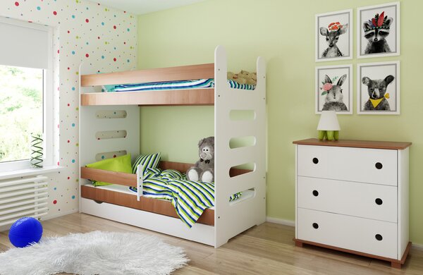 BabyBeds Detská poschodová posteľ MATI 180x80 Farebné prevedenie: Jelša, Úložný priestor k posteli: Áno, s úložným priestorom