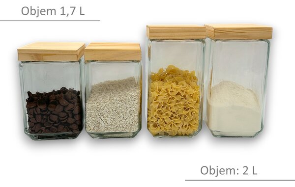 5Five® Sklenená bytelná dóza hranatá s dreveným vekom, 1,7l KWADR