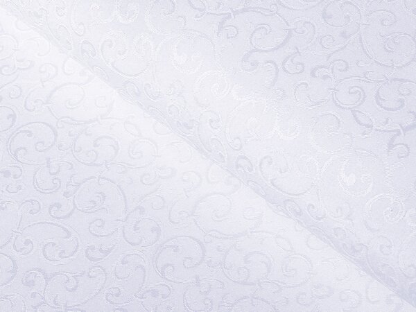 Teflónová látka na obrusy TF-078 Ornamenty - studená biela - šírka 160 cm