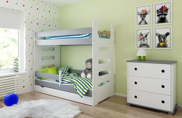 BabyBeds Detská poschodová posteľ MATI 180x80 Farebné prevedenie: Šedá, Úložný priestor k posteli: Áno, s úložným priestorom