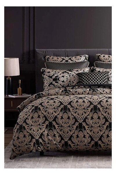 Čierne obliečky na dvojlôžko/predĺžené z bavlny renforcé s plachtou/4-dielne 200x220 cm Damask – Mila Home