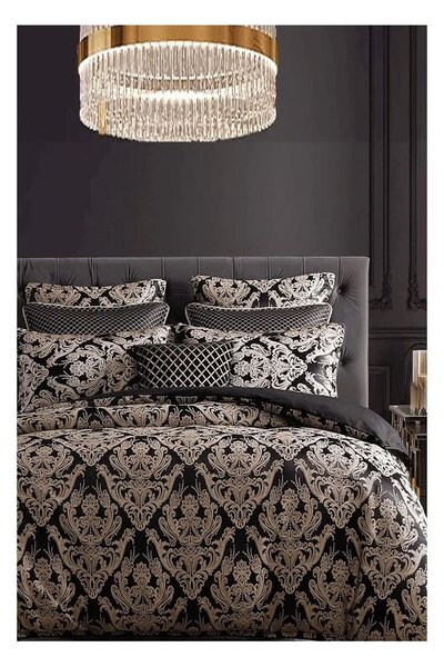 Čierne obliečky na dvojlôžko/predĺžené z bavlny renforcé s plachtou/4-dielne 200x220 cm Damask – Mila Home