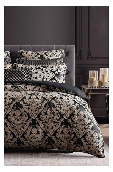 Čierne obliečky na dvojlôžko/predĺžené z bavlny renforcé s plachtou/4-dielne 200x220 cm Damask – Mila Home