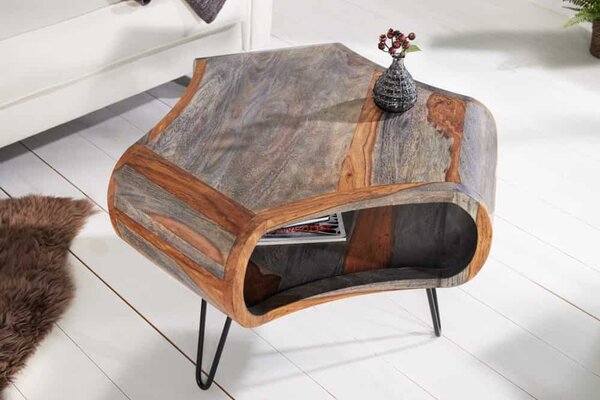 Dizajnový konferenčný stolík Lorelei, 70 cm, sheesham, sivý