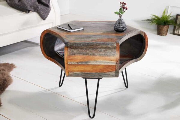 Dizajnový konferenčný stolík Lorelei, 70 cm, sheesham, sivý