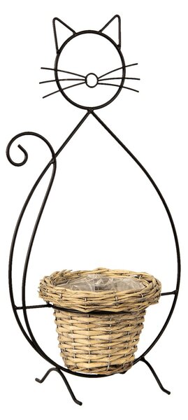 Kovový stojan na kvetinu v tvare mačky s kvetináčom - 27*16*52 cm - Clayre & Eef