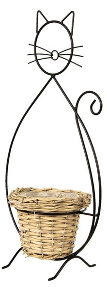 Kovový stojan na kvetinu v tvare mačky s kvetináčom - 27*16*52 cm - Clayre & Eef