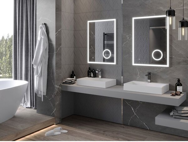 Mexen Kala kúpeľňové zrkadlo s podsvietením a kozmetickým zrkadielkom 60 x 80 cm, LED 6000K, anti-pára