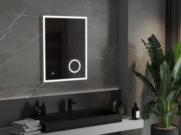 Mexen Kala kúpeľňové zrkadlo s podsvietením a kozmetickým zrkadielkom 60 x 80 cm, LED 6000K, anti-pára