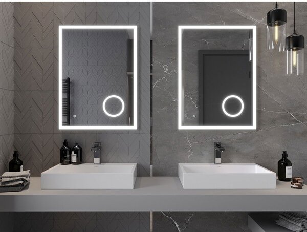 Mexen Kala kúpeľňové zrkadlo s podsvietením a kozmetickým zrkadielkom 60 x 80 cm, LED 6000K, anti-pára
