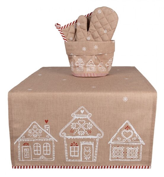 Hnedý behúň s perníkovými chalúpkami Gingerbread Bliss - 50*140 cm - Clayre & Eef