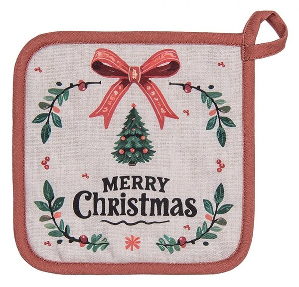 Béžová bavlnená chňapka podložka so stromčekmi Christmas Harmony - 20*20 cm - Clayre & Eef