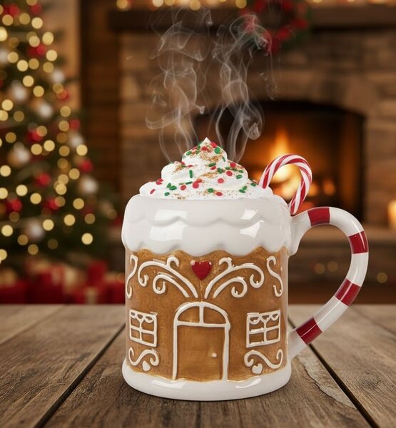 Hnedý hrnček perníková chalúpka Gingerbread - 14 * 10 * 10 cm / 350 ml - Clayre & Eef