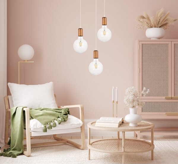Luster na lanku MIROS 3xE27/60W/230V guľatý biela/medená