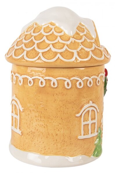 Hnedá keramická dóza perníková chalúpka - Ø 13*17 cm - Clayre & Eef