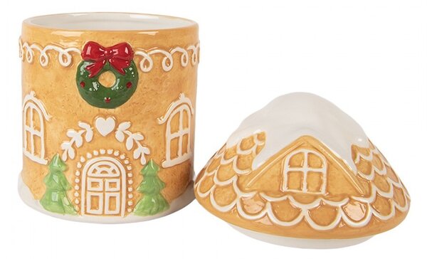 Hnedá keramická dóza perníková chalúpka - Ø 13*17 cm - Clayre & Eef